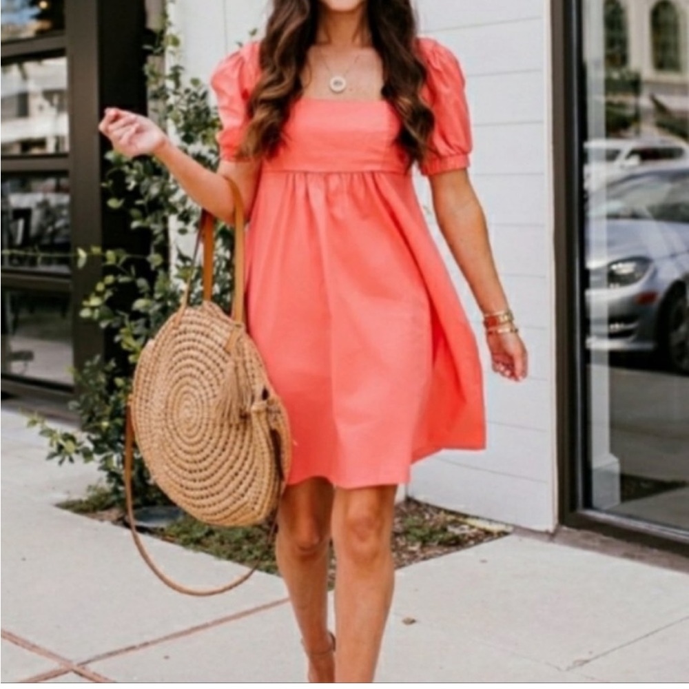Wild Fable Peach Babydoll Puff Sleeve Dress Smocked Back Cottagecore Summer - Picture 2 of 8